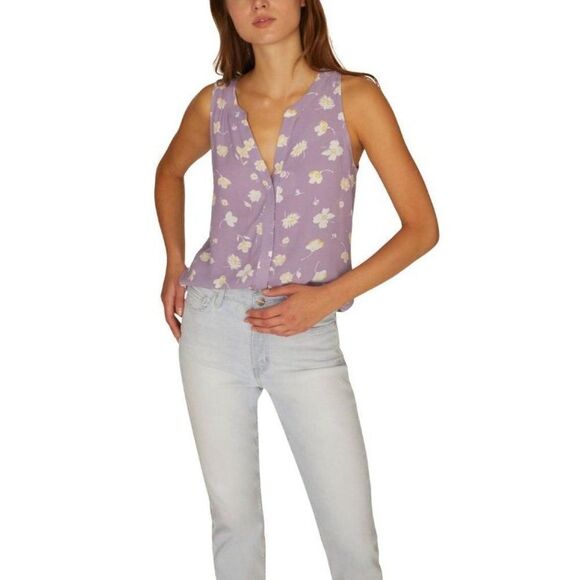Sanctuary Button Front Blouse Top Women's‎ SMALL Purple White Yellow Floral NEW - Picture 11 of 11